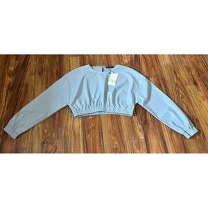 New Zara Shirt Crop Long Sleeve Top Elastic Womens Size Small Blue